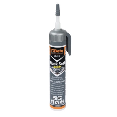 Sellador de silicona negro de reticulación acética, resistente a temperaturas elevadas, con un práctico dispensador a presión 9